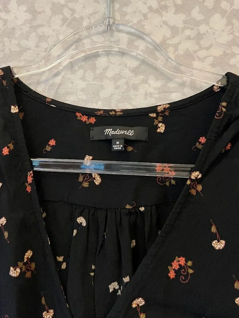 70s Boho Floral Wrap Blouse Tie Waist Puff Sleeve Madewell Medium
